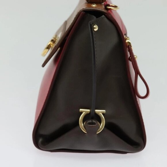 Salvatore Ferragamo Gancini Hand Bag Leather 2way Red Gold Auth 131642 - Picture 6 of 16